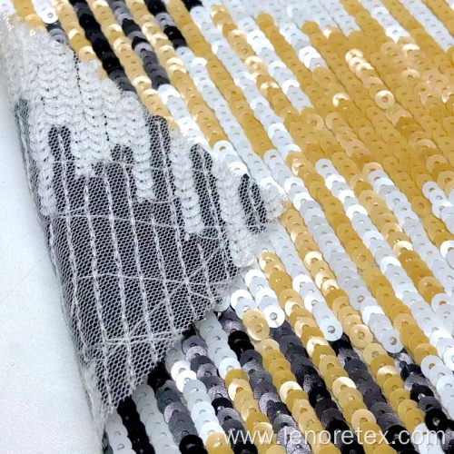 Polyester Knitting Metallic Sequin Mesh Embroidered Fabric